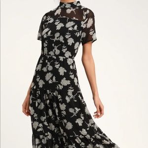 Floral dressed up black Floral Print Midi Dress